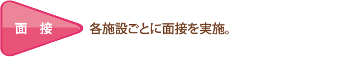 面接:各施設ごとに面接を実施。